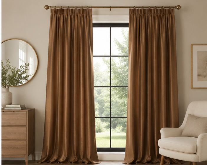 Velvet Pencil Pleat Ultra Thermal Curtains - Bronze - 229cm x 229cm