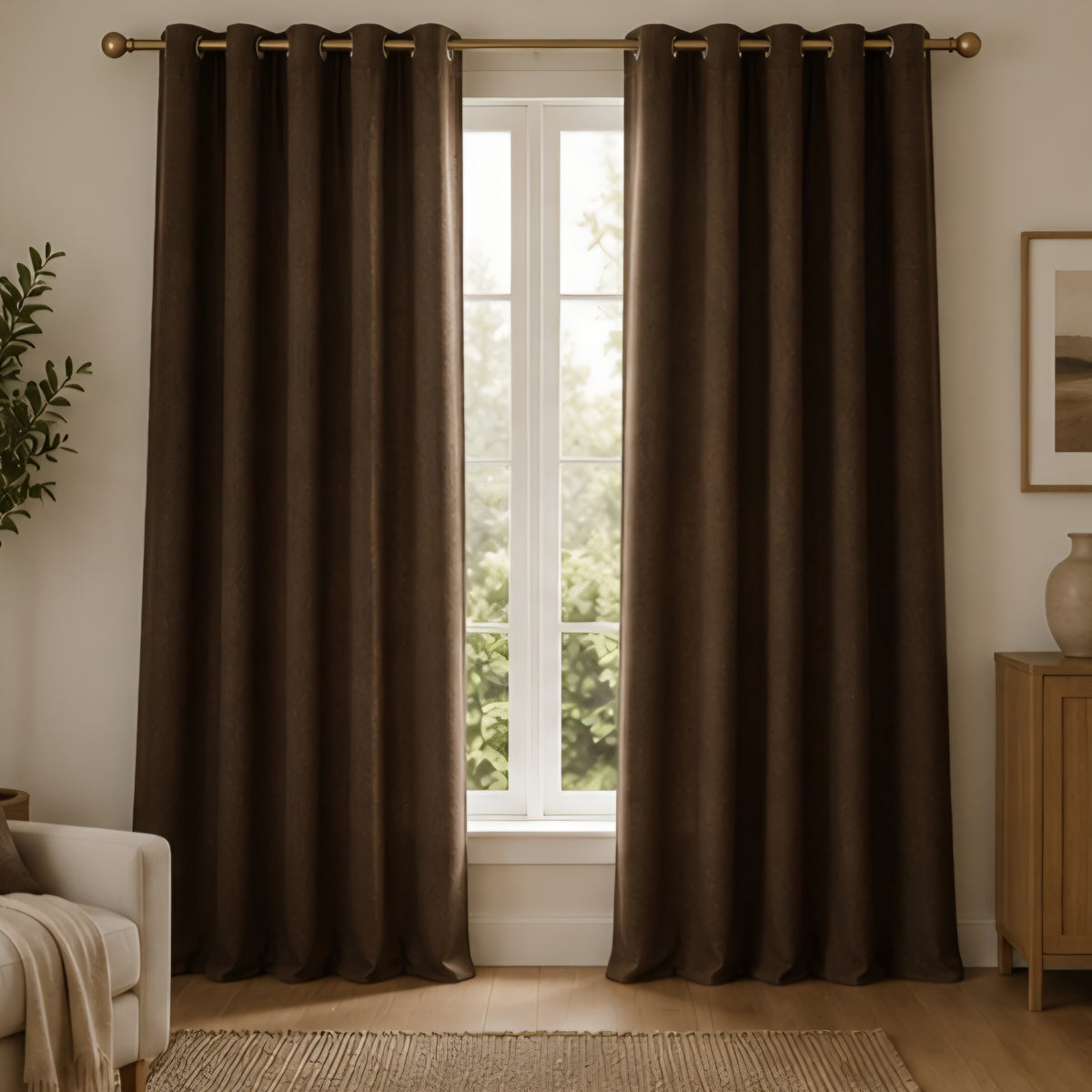 Brushed Pencil Pleat Blackout Ultra Thermal Curtains - Chocolate - 117cm x 229cm