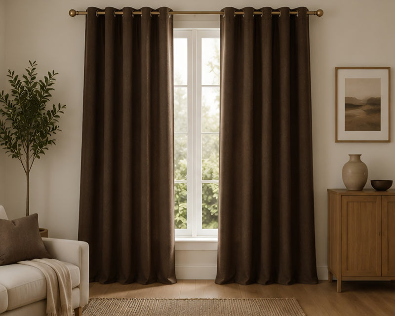 Brushed Pencil Pleat Blackout Ultra Thermal Curtains - Chocolate - 117cm x 229cm