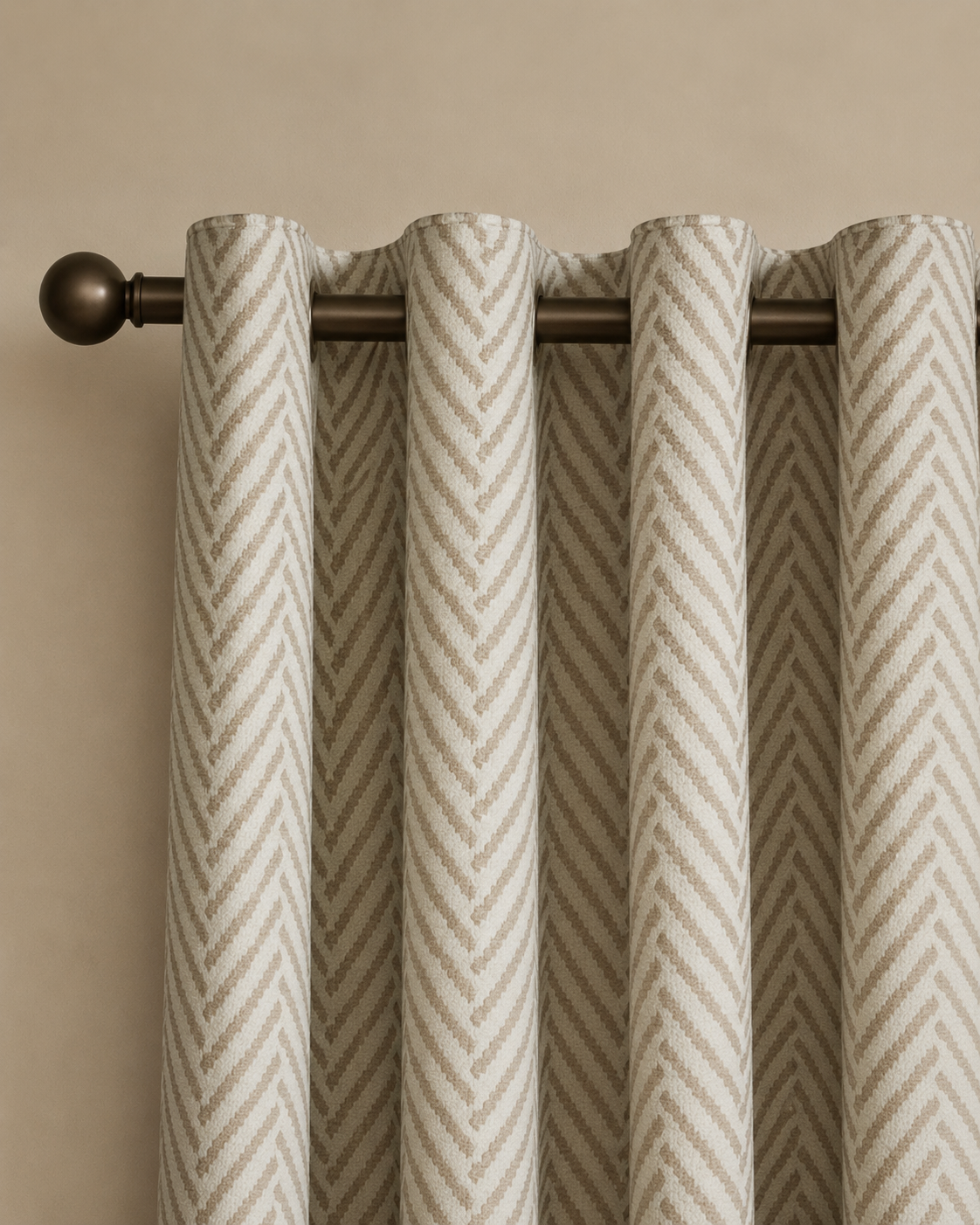 Textured Herringbone Eyelet Curtains - Neutral Brown - 168cm x 229cm