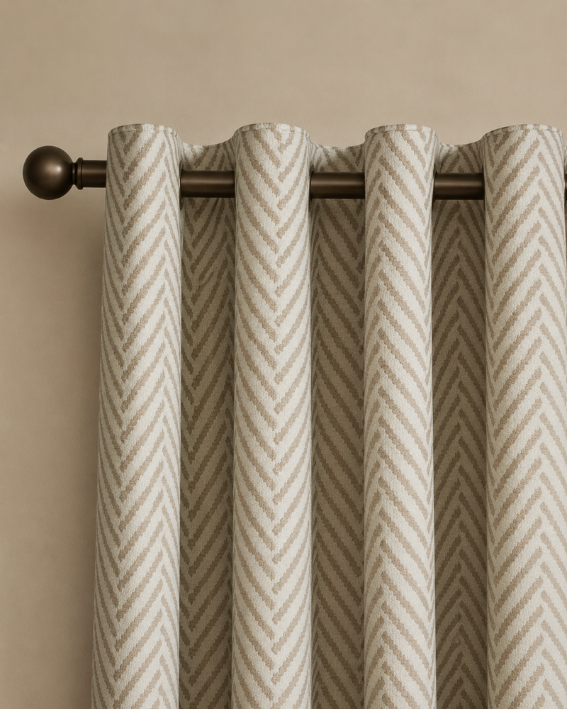 Textured Herringbone Eyelet Curtains - Neutral Brown - 168cm x 229cm