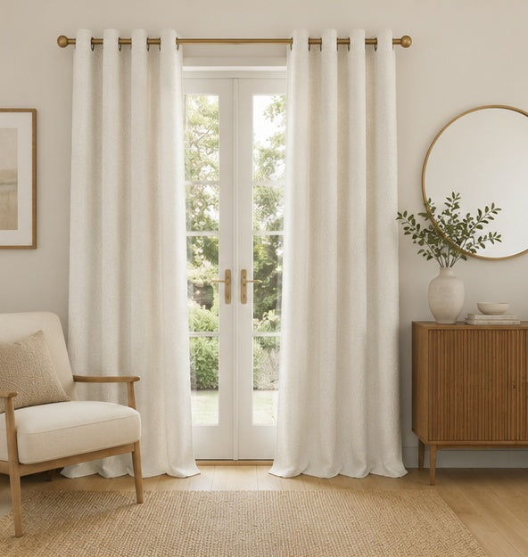 Bouclé Eyelet Curtains - Cream - 117cm x 137 cm