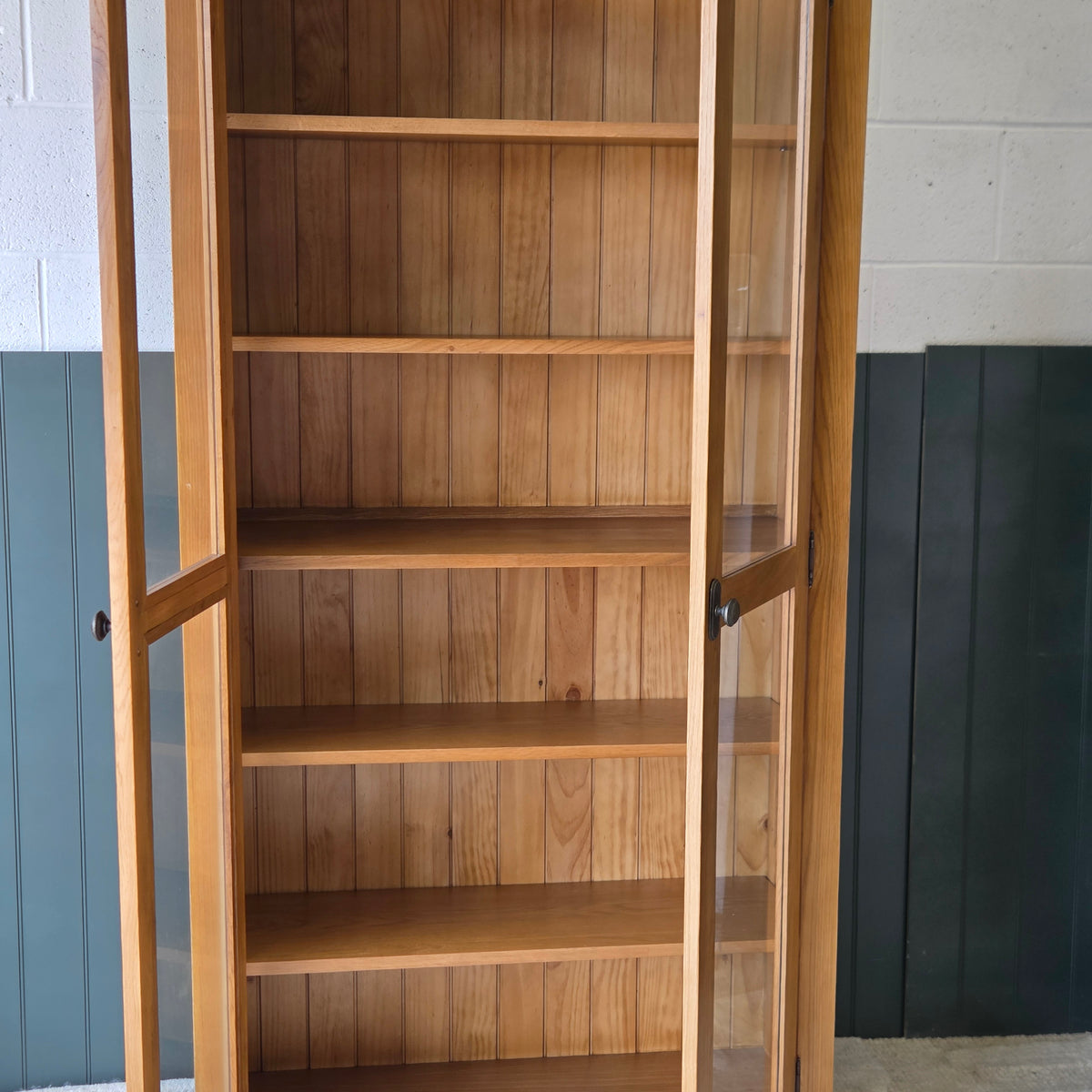 Oakland Rustic Oak Glass Display Cabinet