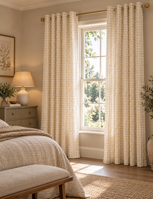 Chenille Gingham Multiway Blackout Curtains - Natural - W218 x L229 cm