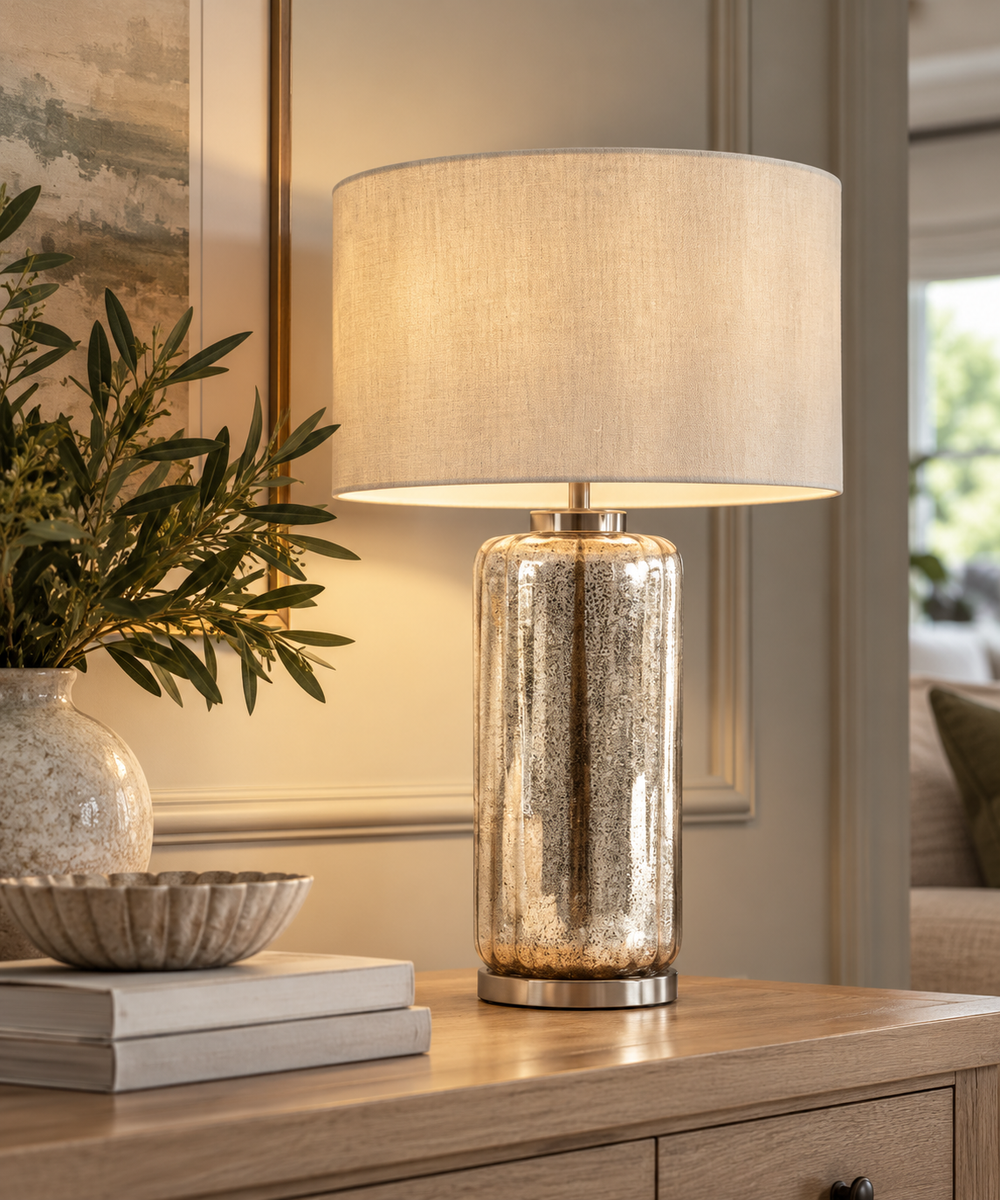 Large Mercury Glass Table Lamp - Silver Mix