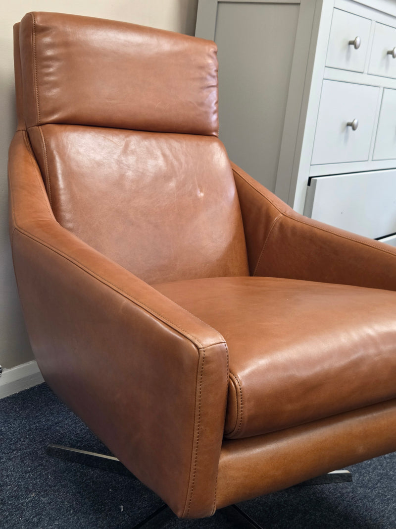 Austin Leather Swivel Armchair and Footstool Ottoman
