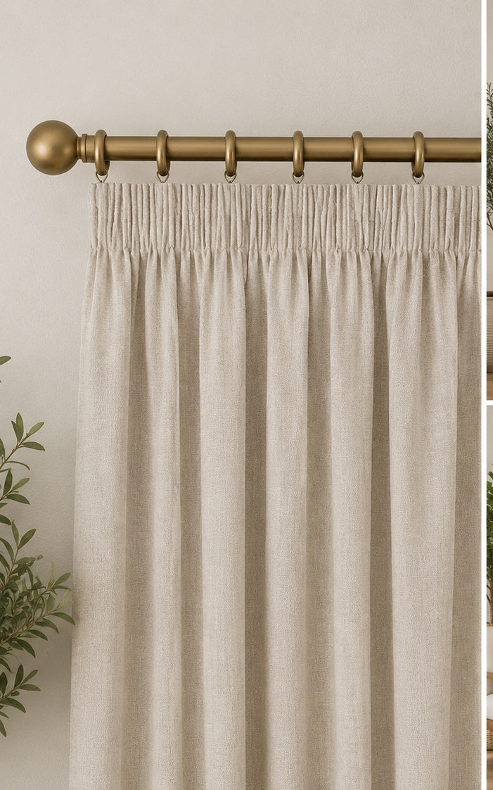 Brushed Pencil Pleat Blackout Thermal Curtains - Champagne - 117cm x 229cm