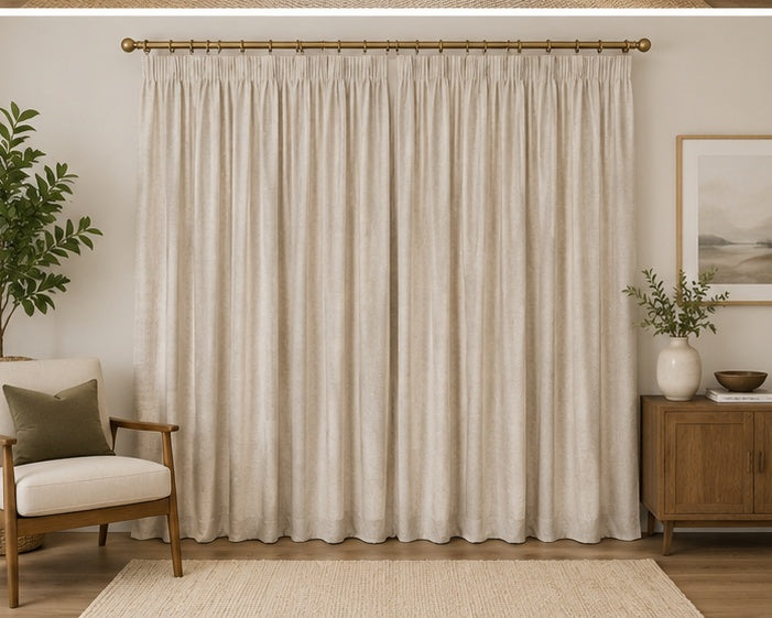 Brushed Pencil Pleat Blackout Thermal Curtains - Champagne - 117cm x 229cm