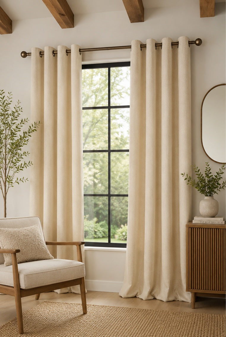 Brushed Eyelet Blackout Thermal Curtains - Cream - 117cm x 137cm