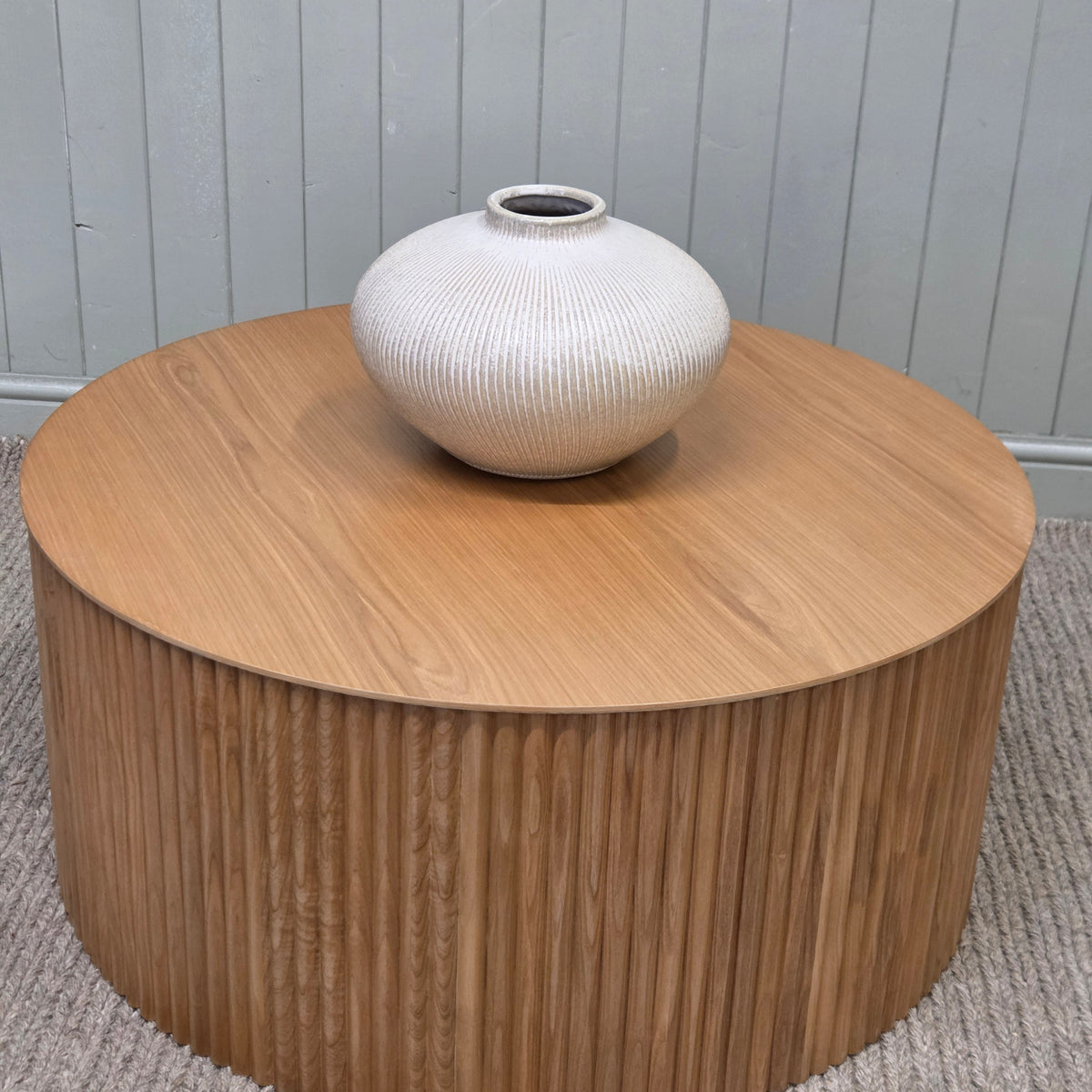 Fluted Wood Round Coffee Table