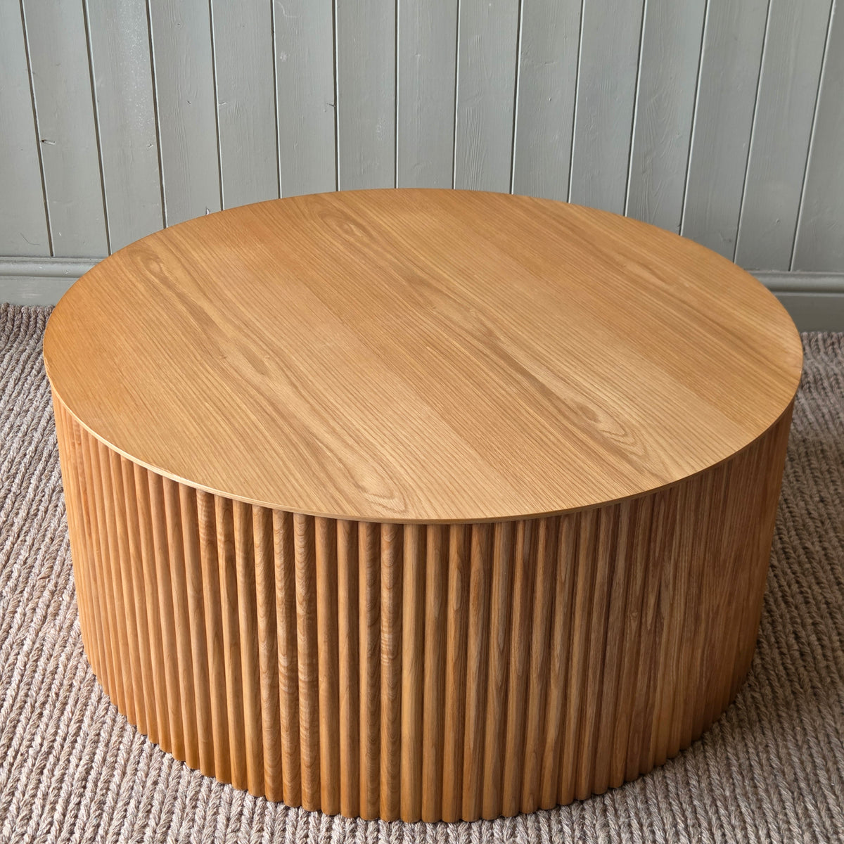 Fluted Wood Round Coffee Table