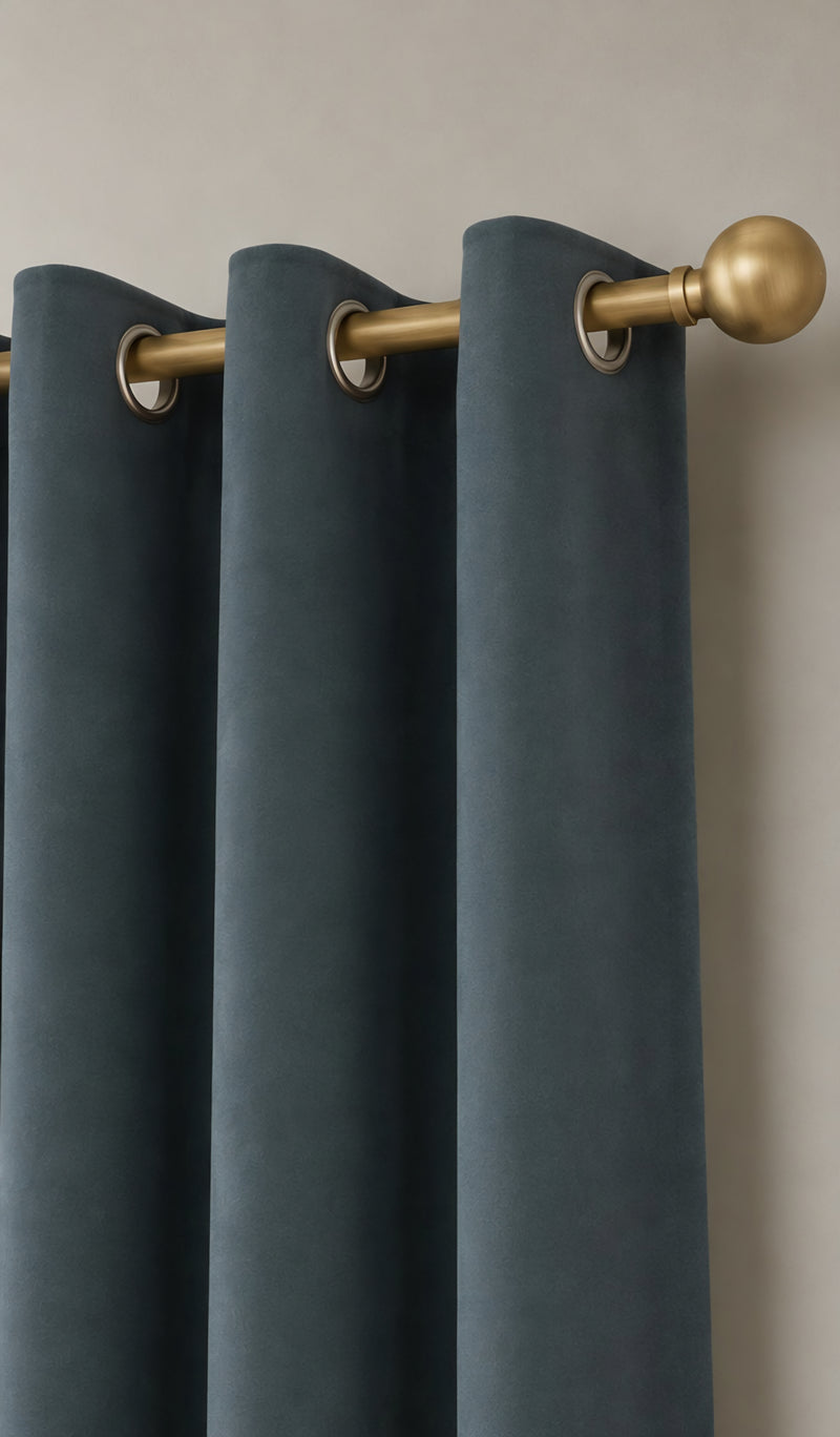 Velvet Eyelet Curtains - Slate Blue - 117cm x 137cm
