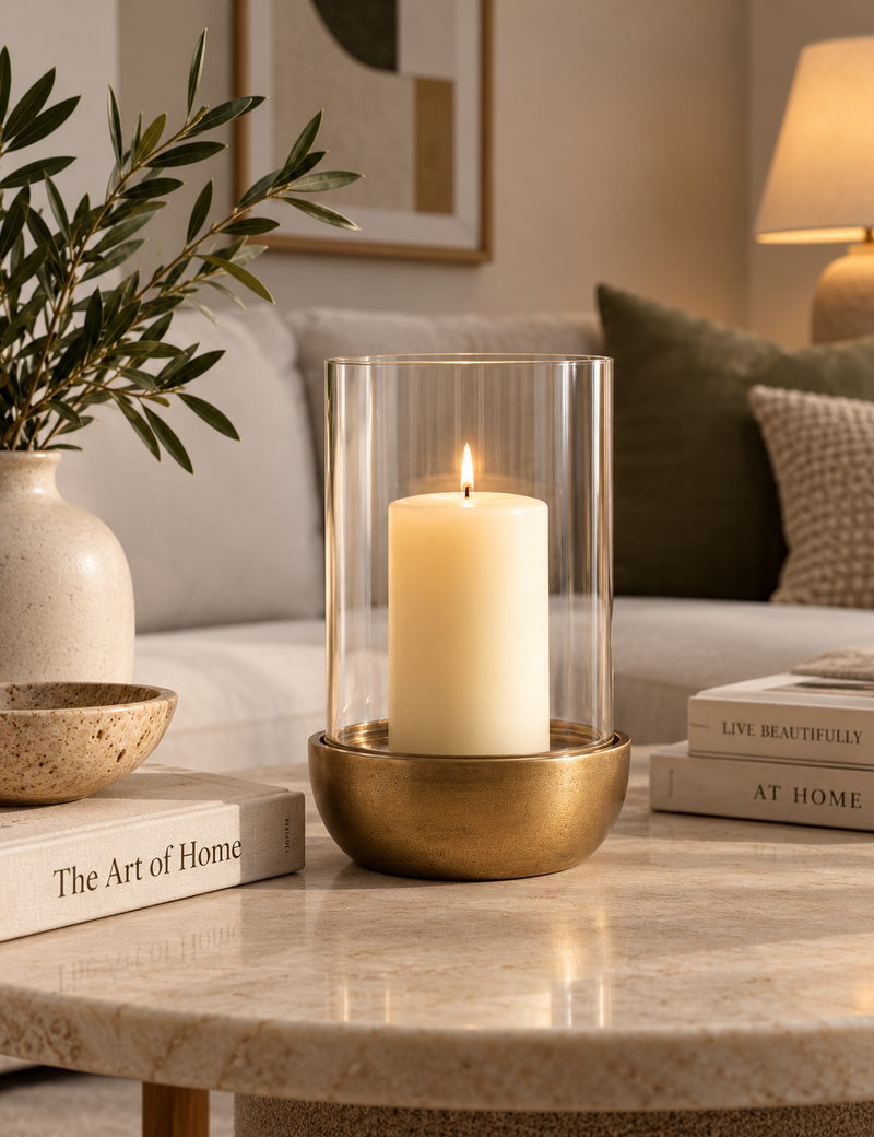 Metal & Glass Hurricane Candle Holder