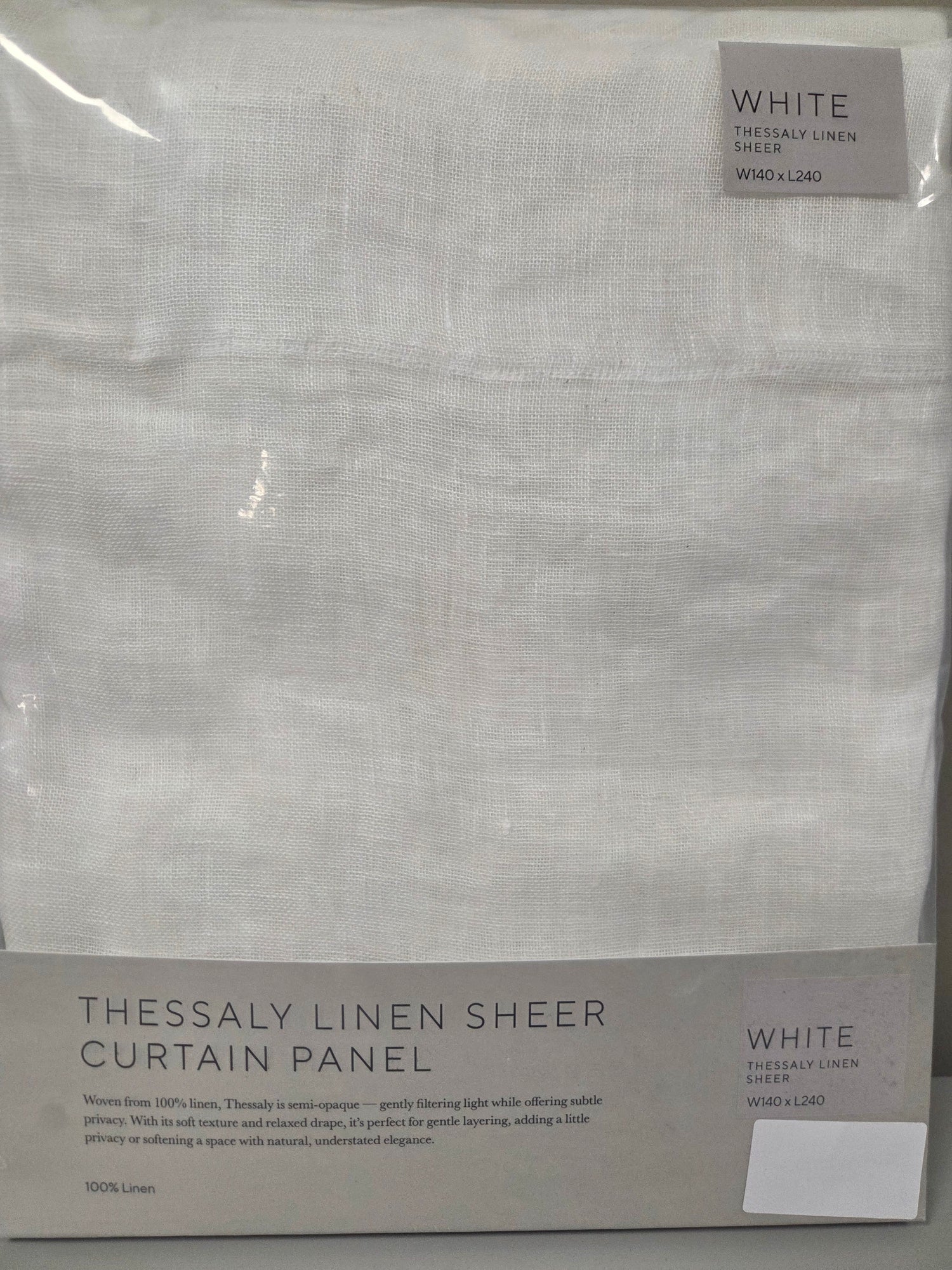 Thessaly Linen Sheer White Curtain Panel 140x240cm