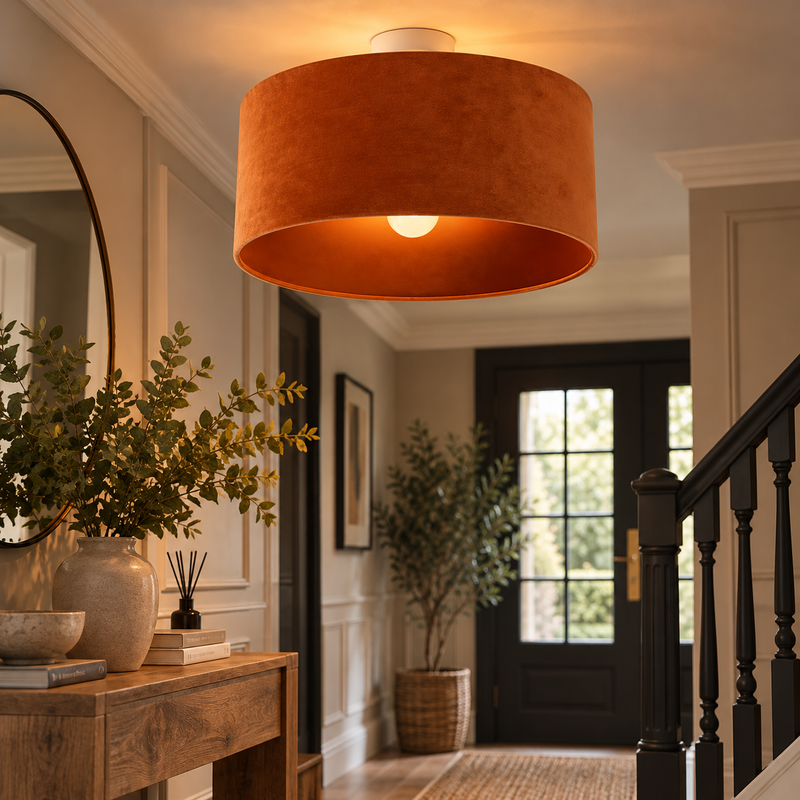 Velvet Oversized Ceiling Lamp Shade- Burnt Orange