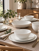 16 Piece Ribbed Porcelain Dinner Set - White
