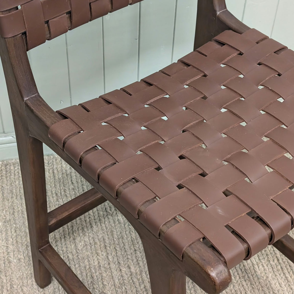 Teak Wood Counter Chair Perugia with Braided Seat Surface- Pair
