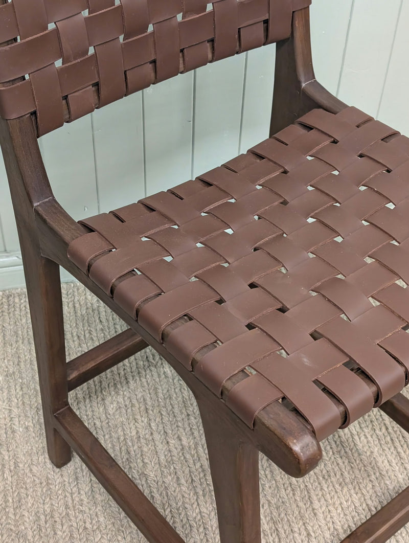 Teak Wood Counter Chair Perugia with Braided Seat Surface- Pair