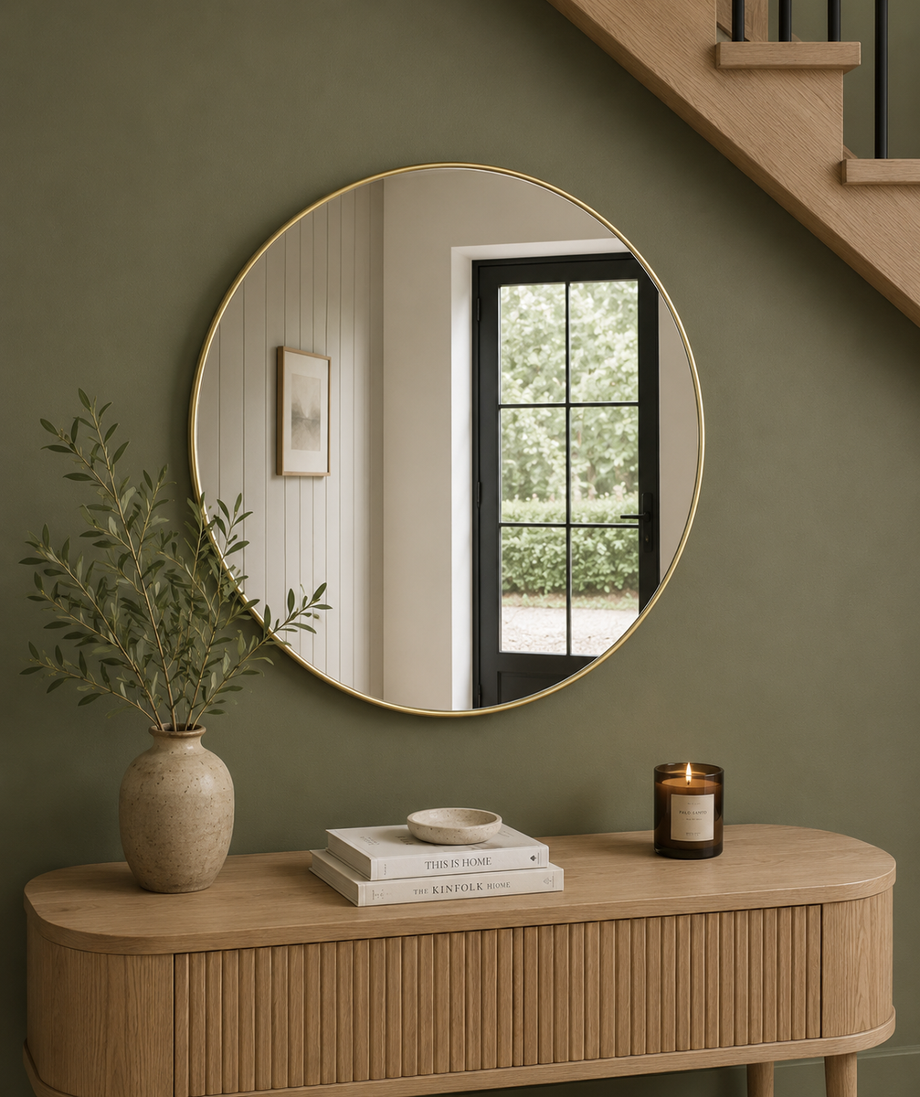 Metal Circle Wall Mirror - Antique Brass