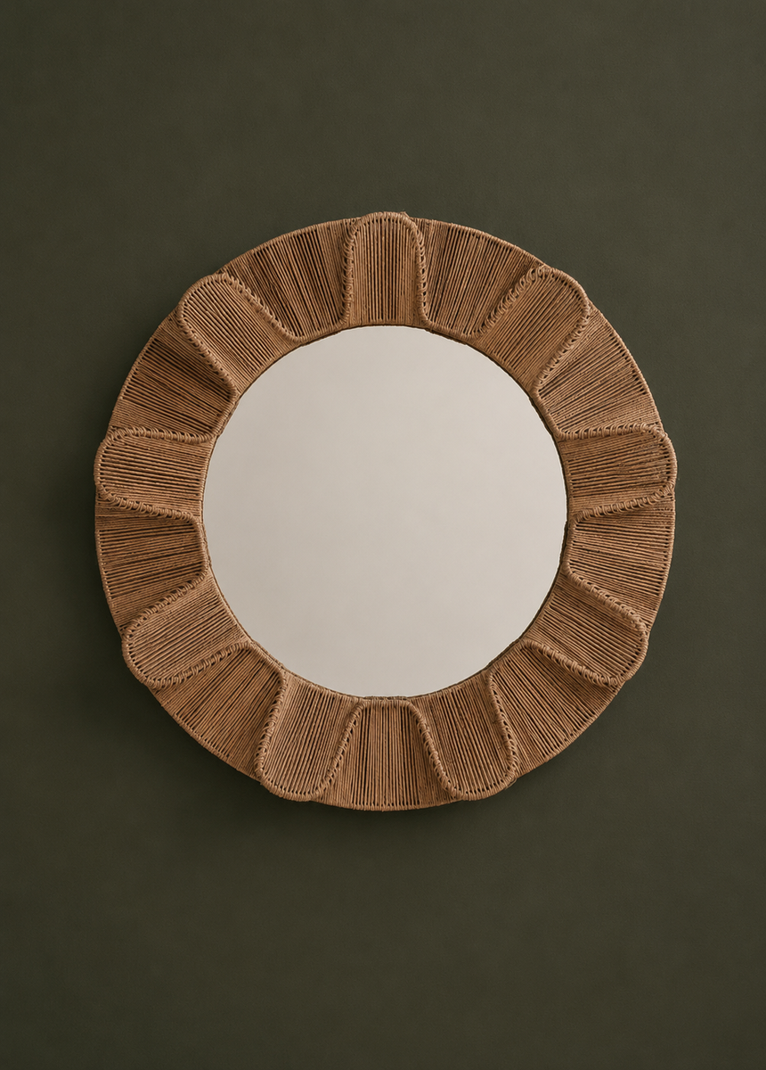 Jute String Round Mirror