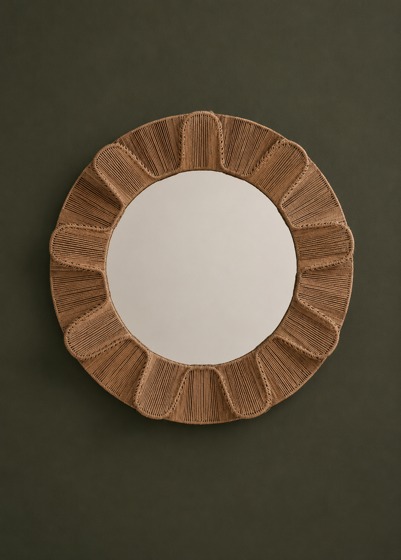 Jute String Round Mirror