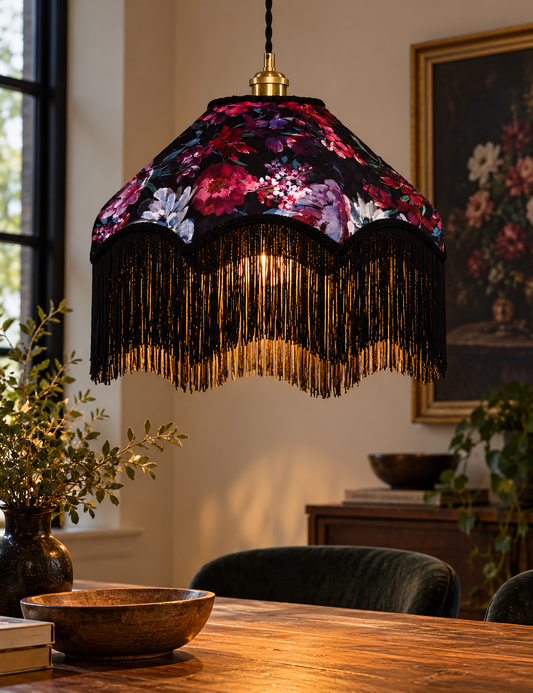 Velvet Floral Print Ceiling Lamp Shade - Multi