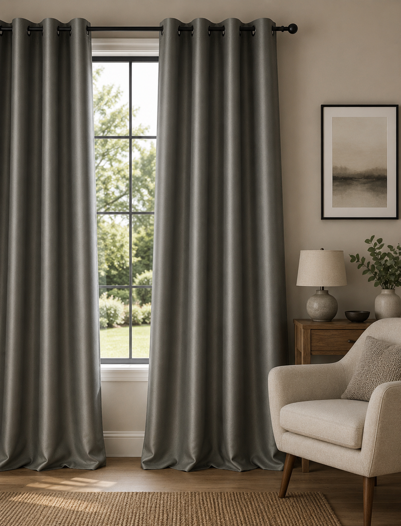 Velvet Eyelet Ultra Thermal Curtains - Light Grey - 168cm x 137cm