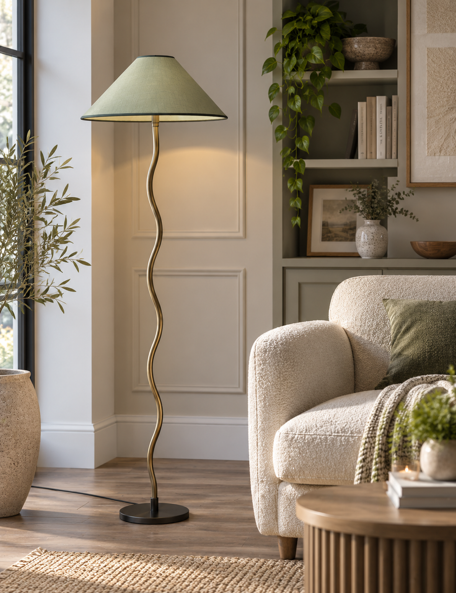Hallie Floor Lamp - Antique Brass (Green shade)