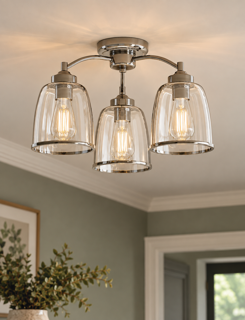 Core Glass & Metal Multi Flush Ceiling Light - Silver