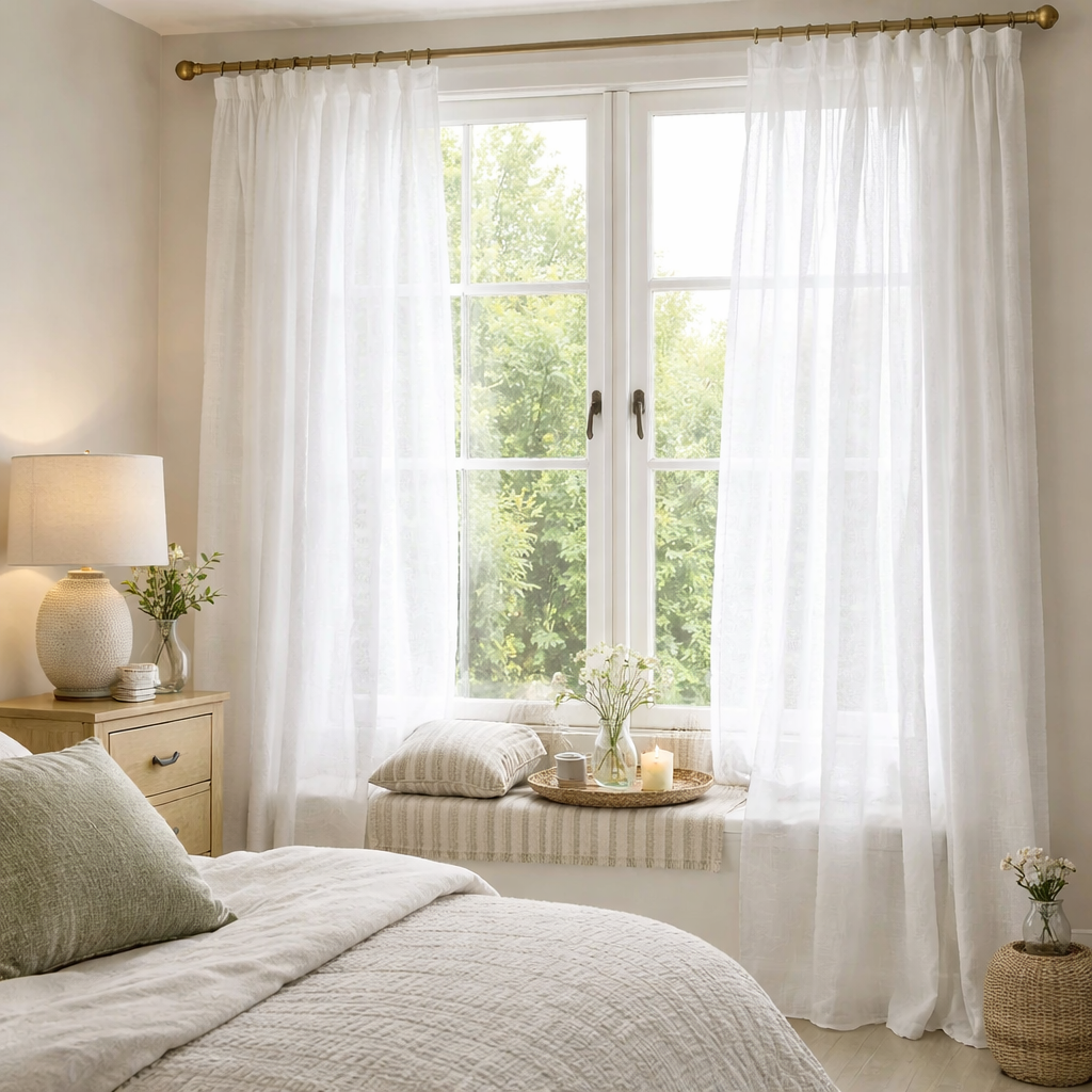 Thessaly Linen Sheer White Curtain Panel 140x240cm