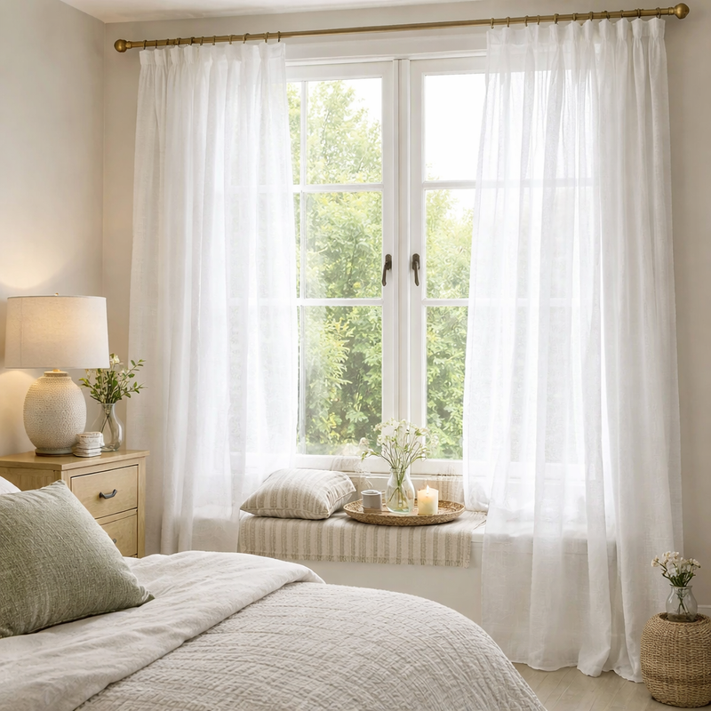 Thessaly Linen Sheer White Curtain Panel 140x240cm